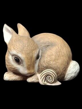 1984 THE FRANKLIN MINT: SLOWPOKE BUNNY AND SNAIL PORCELAIN FIGURINE